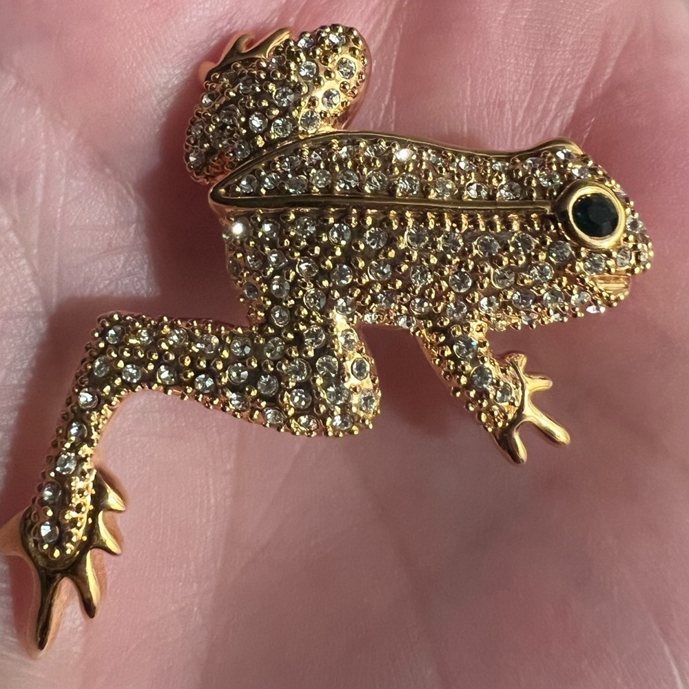 JBK Signed Gold Rhinestone Frog Brooch